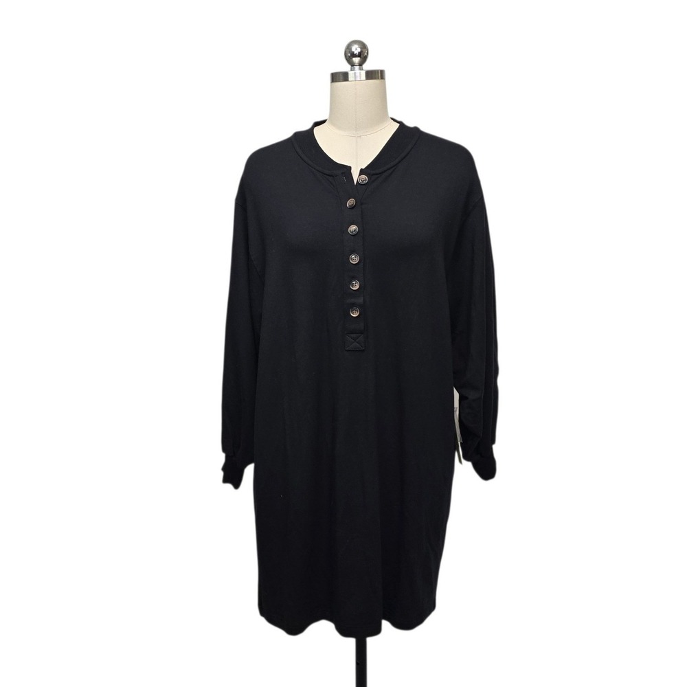 Summersalt The Henley Dress Black Long Sleeve Tencel Mini Size Large NWT